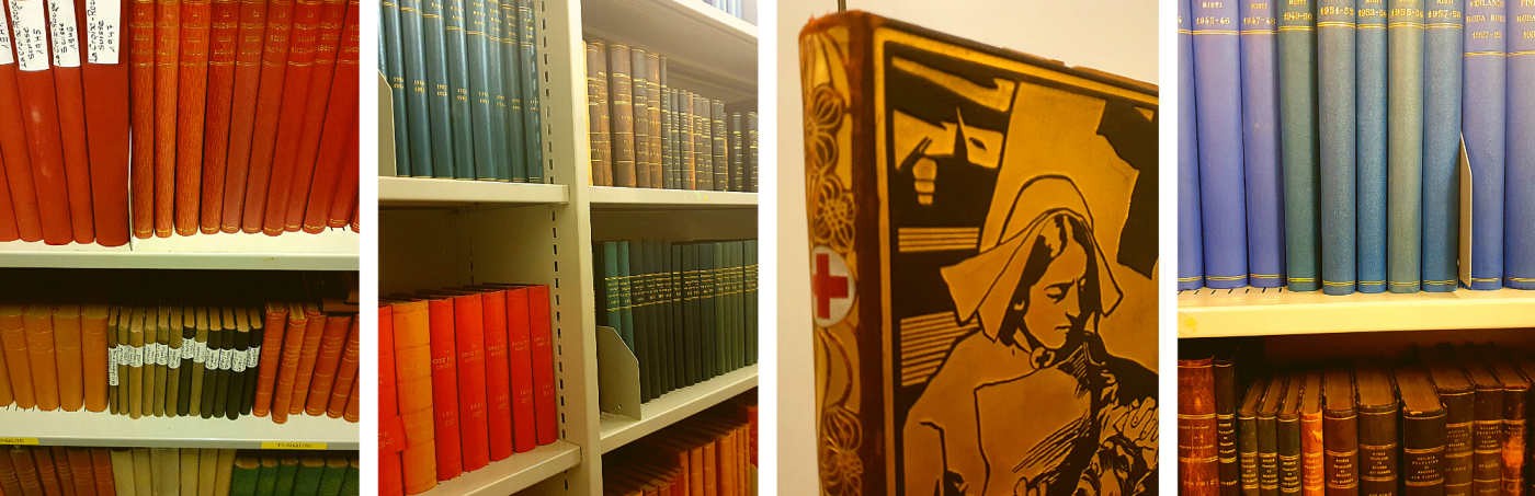 Les revues des différentes Sociétés nationales dans les rayons de la bibliothèque du CICR